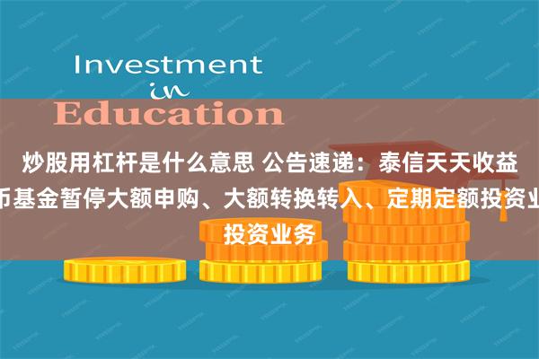 炒股用杠杆是什么意思 公告速递：泰信天天收益货币基金暂停大额申购、大额转换转入、定期定额投资业务